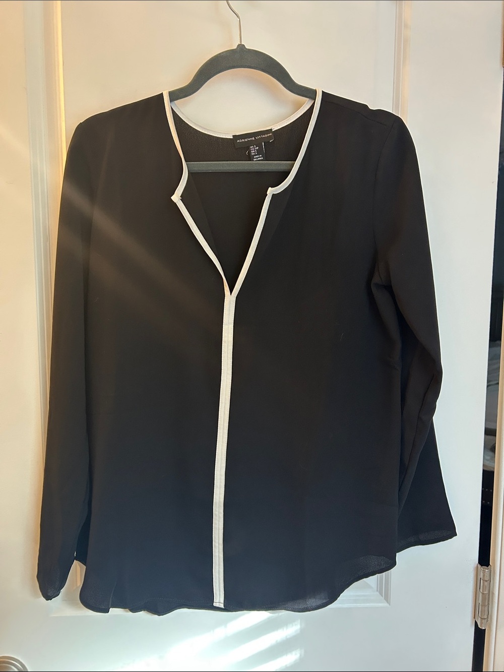 Adrienne Vittadini Black Blouse with White Trim